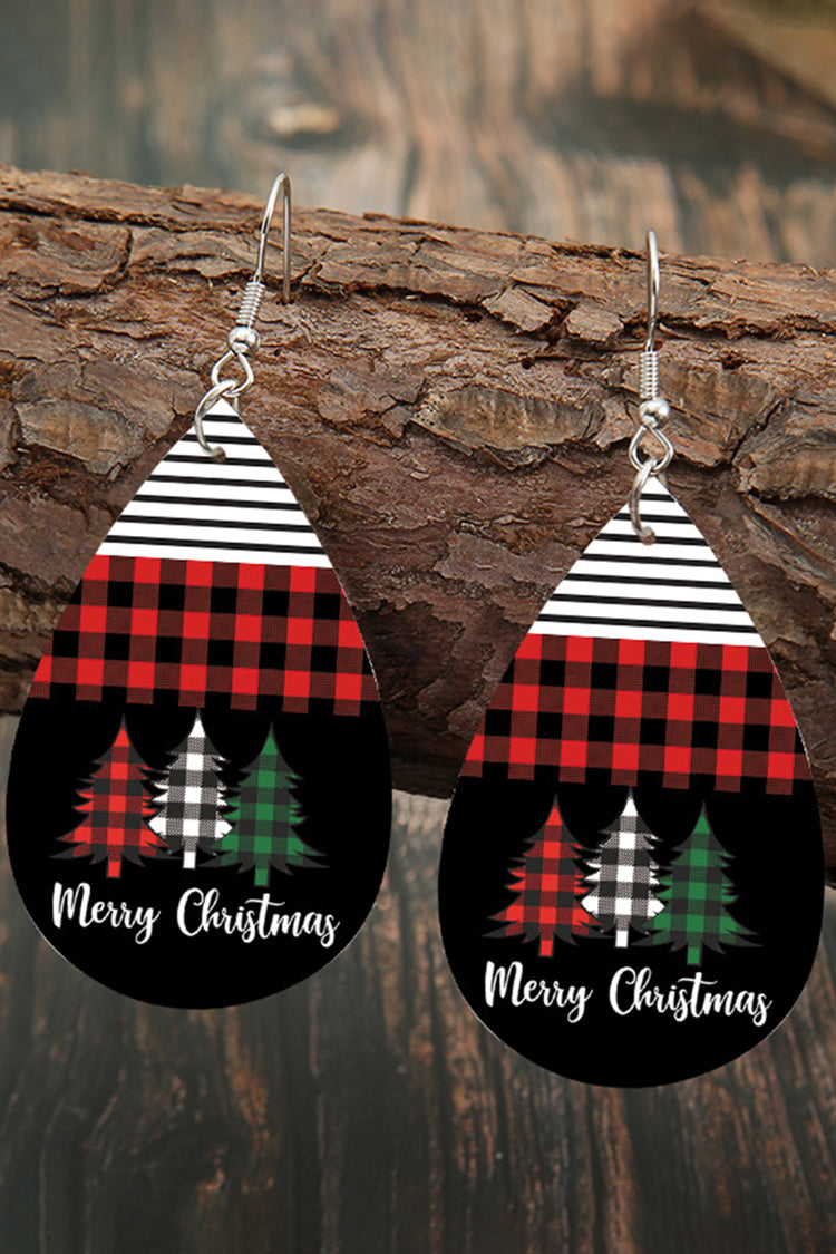 Vintage Check And Stripe Panel Christmas Tree Earrings