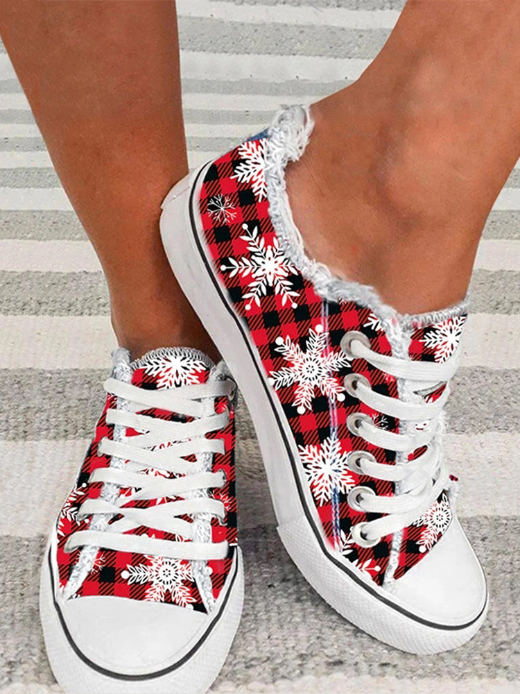 Plaid Snowflake Print Fashion Casual Shoes