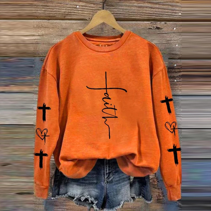 Women's Faith Love Cross Printed Sweatshirt