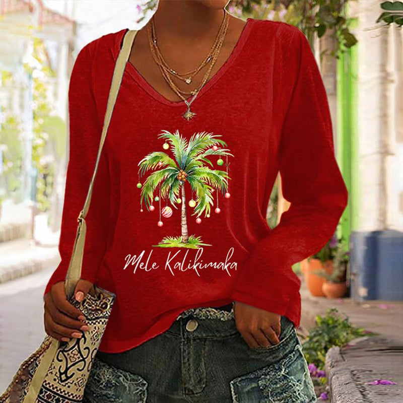 Mele Kalikimaka Printed Long Sleeve T-Shirt