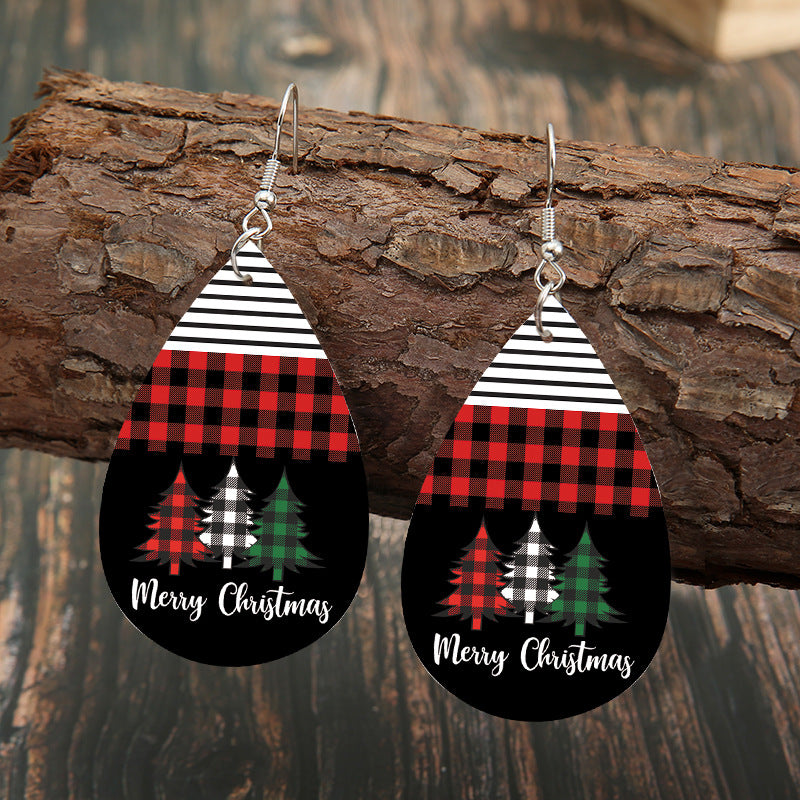 Vintage Check And Stripe Panel Christmas Tree Earrings