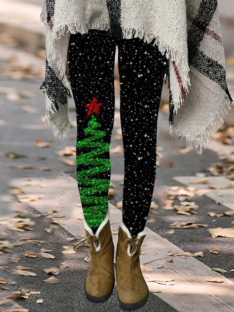 Christmas Tree Stars Print Casual Leggings