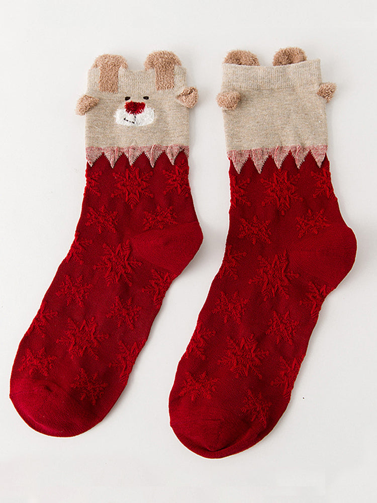 Cute Christmas Reindeer Casual Knit Socks