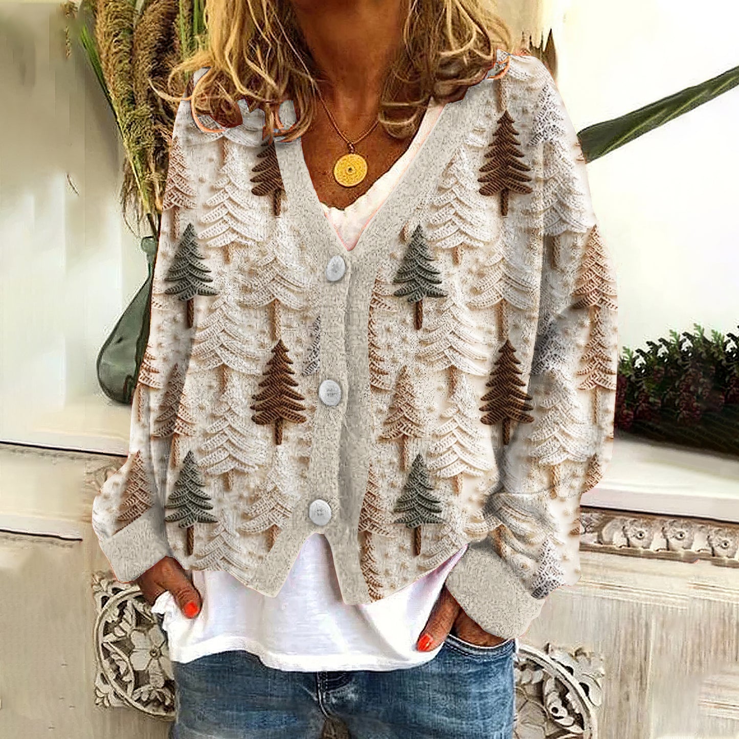 Embroidery Tree Pattern Cozy Cardigan