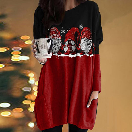 Christmas Gnome Mini Colorblock Pocket Long Sleeve Tunic