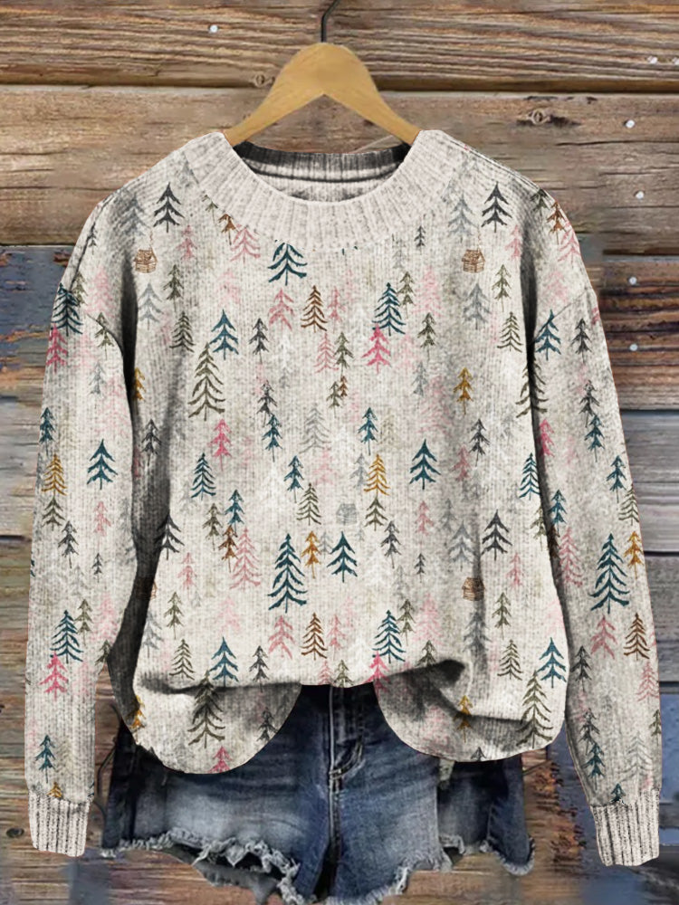 Christmas Trees Graphic Crew Neck Cozy Sweater