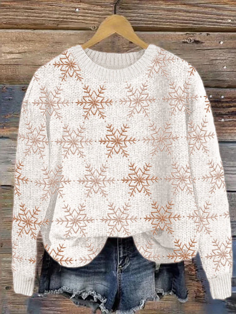 Snowflakes Embroidery Pattern Cozy Knit Sweater