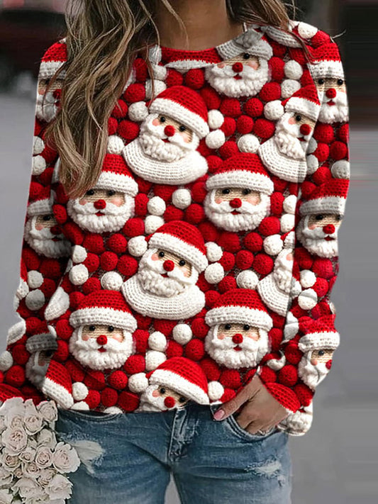 Santa Claus Print Casual Crew Neck Sweatshirt