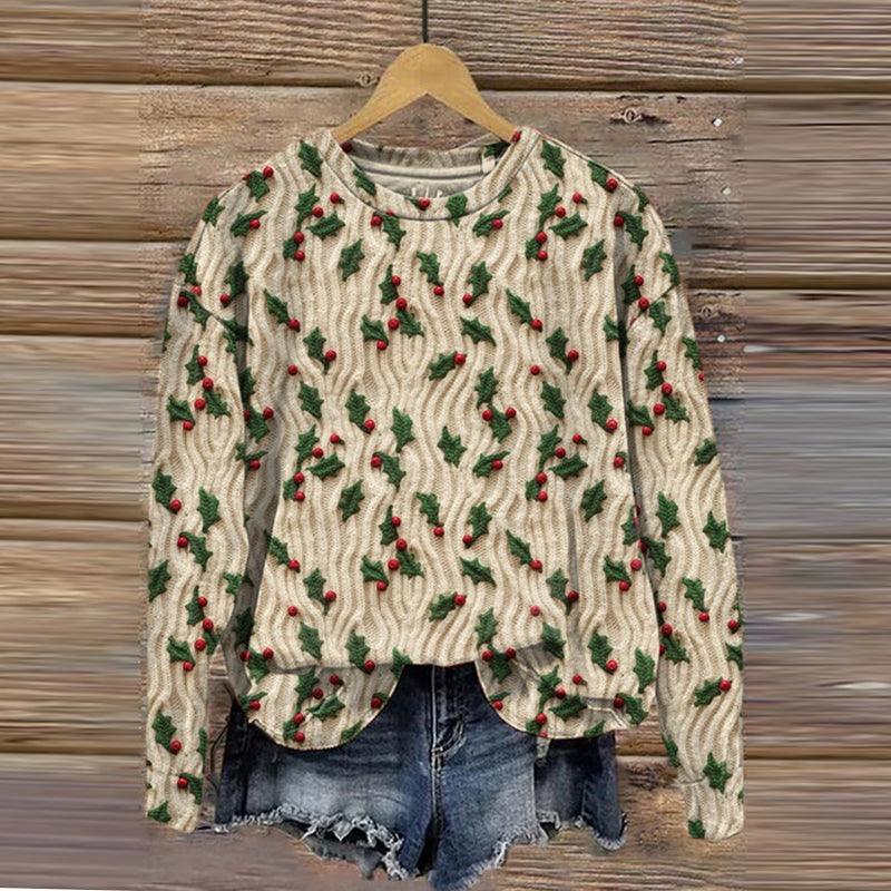 Christmas Embroidered Pattern Printed Casual Sweatshirt