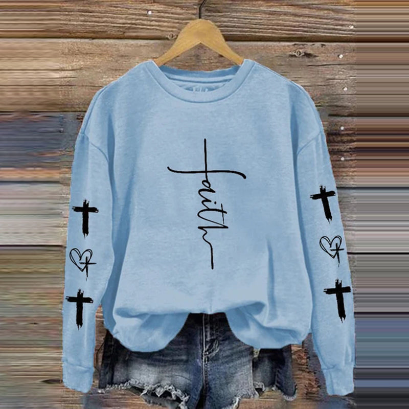 Women's Faith Love Cross Printed Sweatshirt