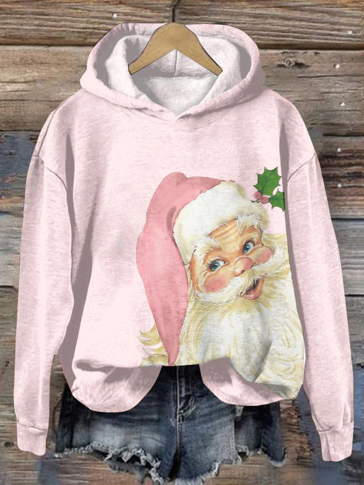 Santa Print Long Sleeve Hoodie