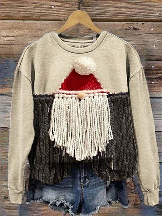 Christmas Santa Fringe Crochet Comfy Sweatshirt