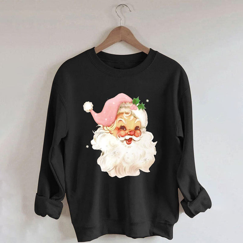 Christmas Pink Santa Print Sweatshirt