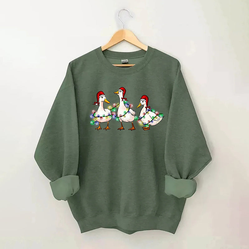 Christmas Ducks Round Neck Casual Sweatshirt