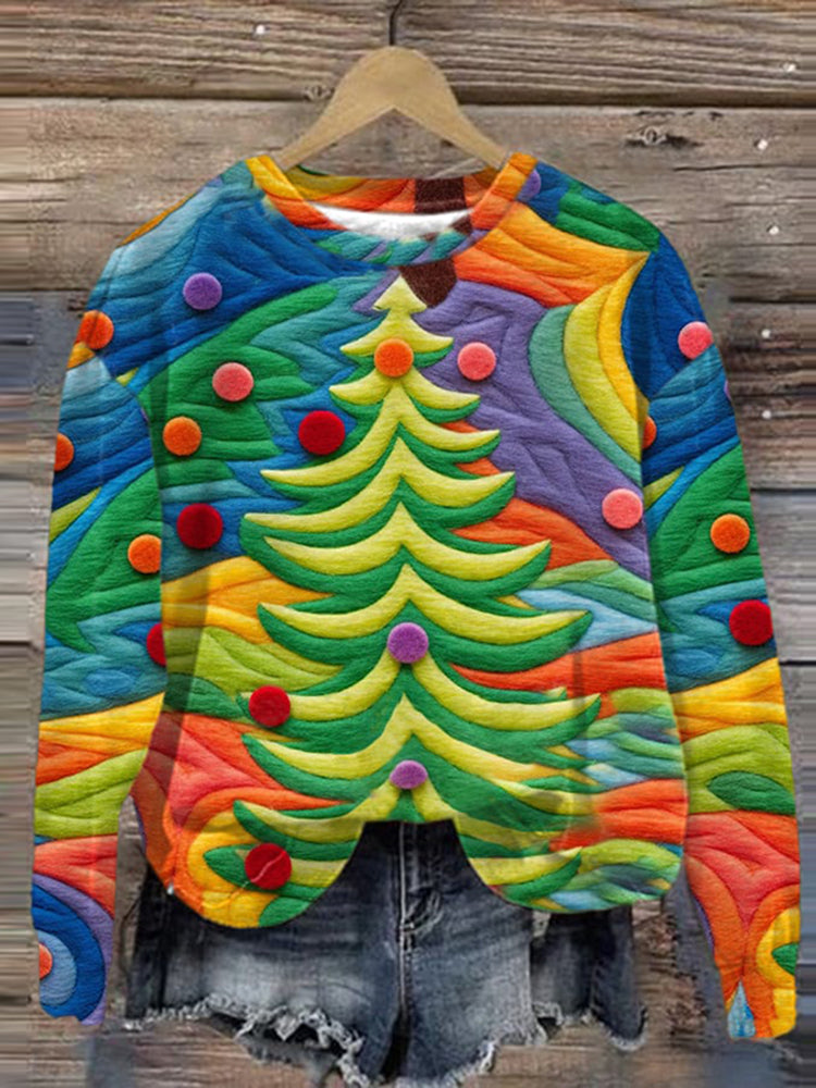 Abstract Christmas Tree Print Sweatshirt