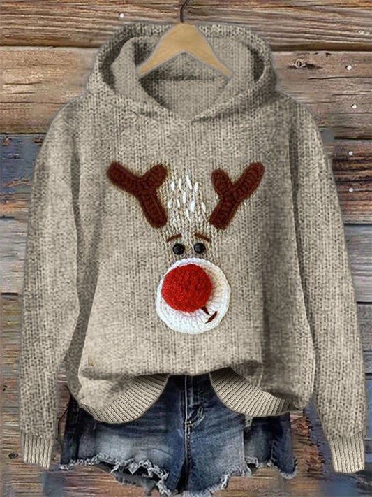 Lovely Christmas Reindeer Cozy Knit Hoodie