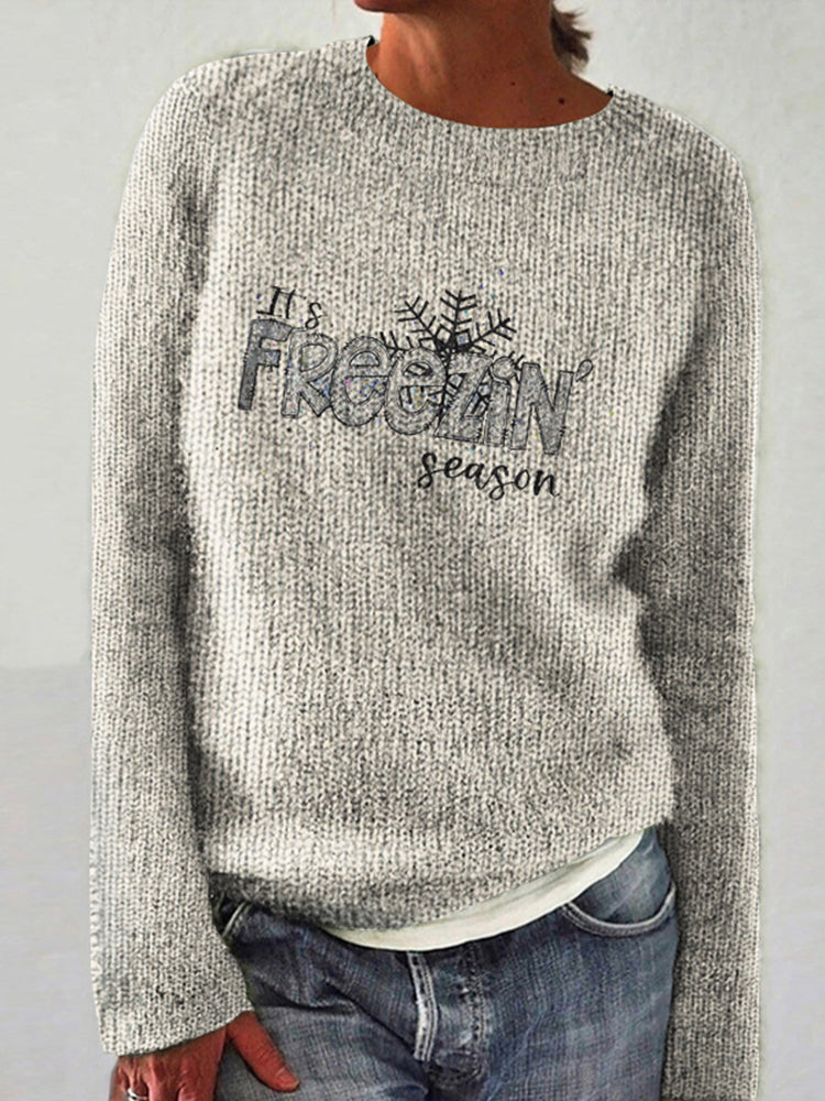 Freezin' Season Print Knitted Pullover Sweater