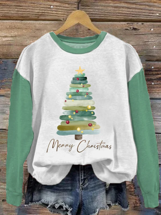 Women's Watercolor Tree Print Sweatshirt