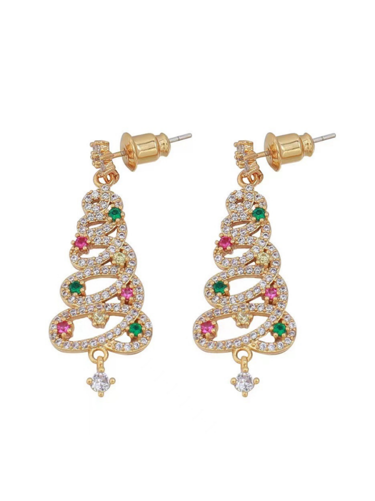 Colorful Zirconia Micro Set Christmas Tree Earings