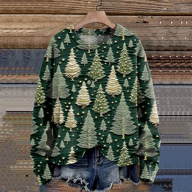 Christmas Tree Art Print Knit Pullover Sweater