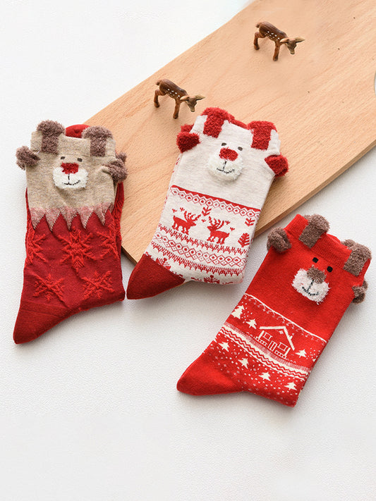 Cute Christmas Reindeer Casual Knit Socks