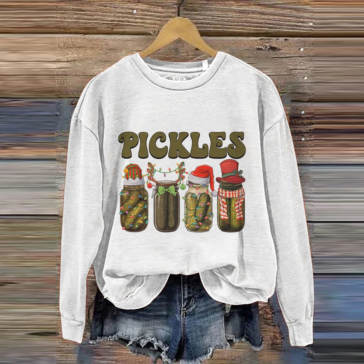 Canned Pickles Christmas Vintage Pickles Jar Xmas Light Print Sweatshirt