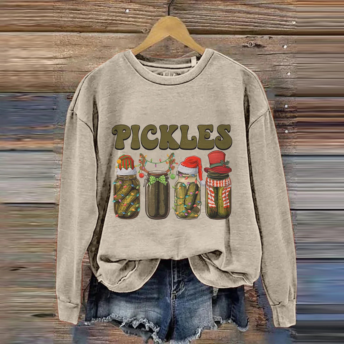 Canned Pickles Christmas Vintage Pickles Jar Xmas Light Print Sweatshirt