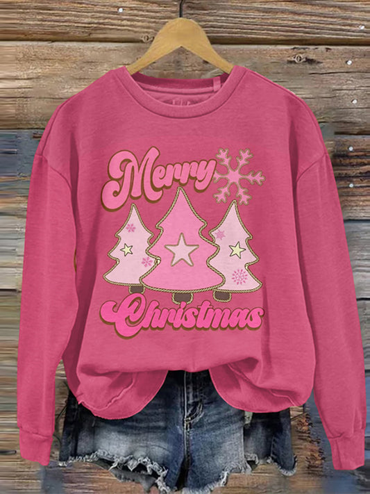 Cartoon Christmas Tree Print Pullover Sweatshirt