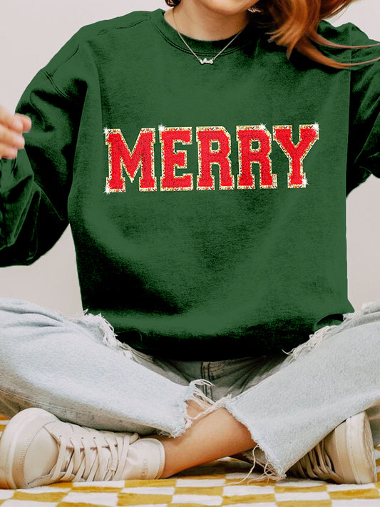 Merry Christmas Glitter Art Vintage Cozy Sweatshirt