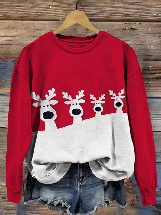 Christmas Reindeer Graphic Contrast Comfy Sweatshirt