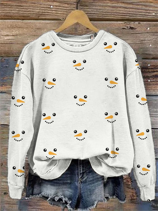 Lovely Snowman Faces Pattern Comfy Sweatshirt