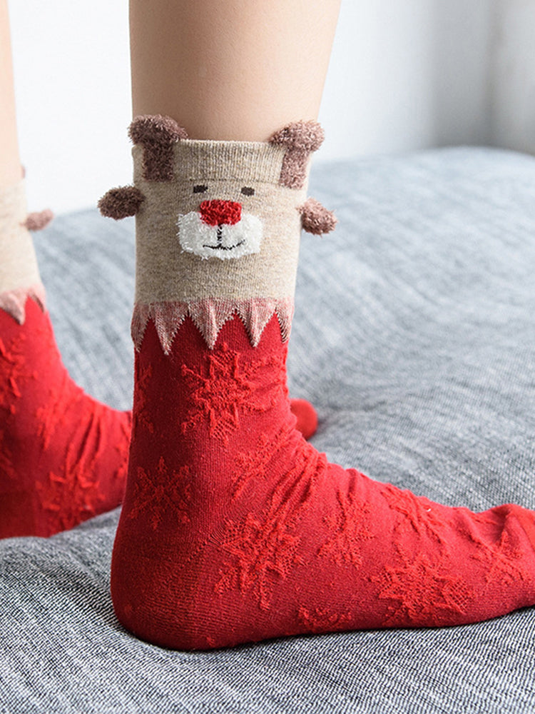 Cute Christmas Reindeer Casual Knit Socks