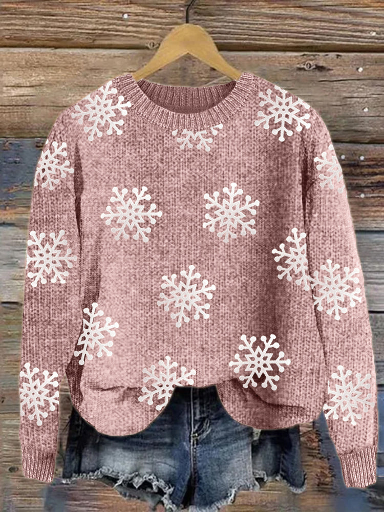 Snowflakes Plush Pattern Cozy Knit Sweater