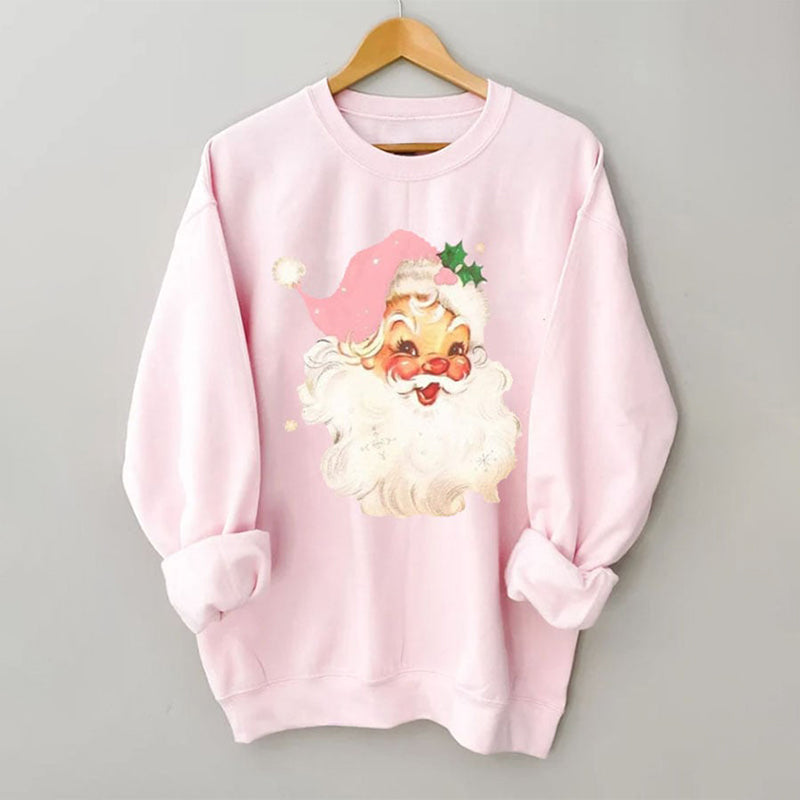 Christmas Pink Santa Print Sweatshirt