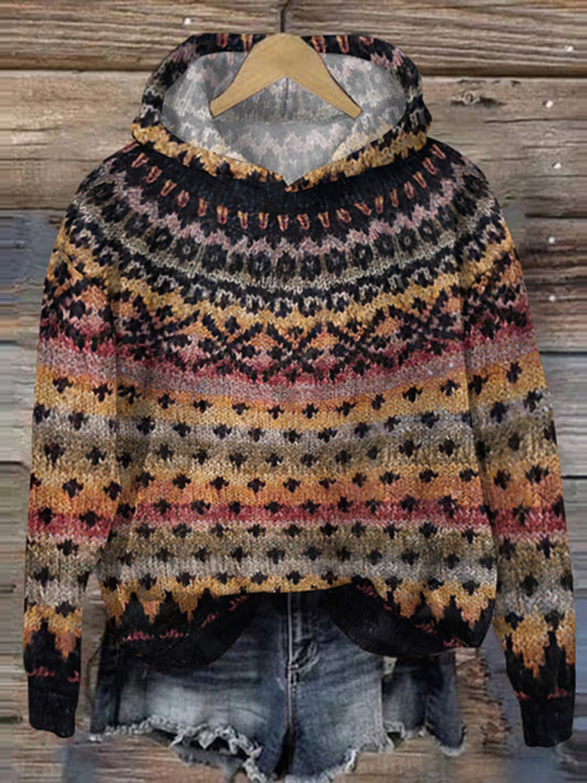 Vintage Tribal Gradient Geometry Pattern Warm Comfy Sweater