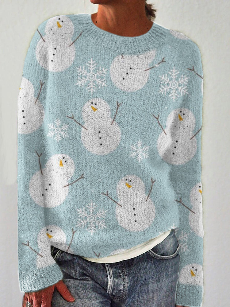 Snowman & Snowflake Pattern Cozy Knit Sweater