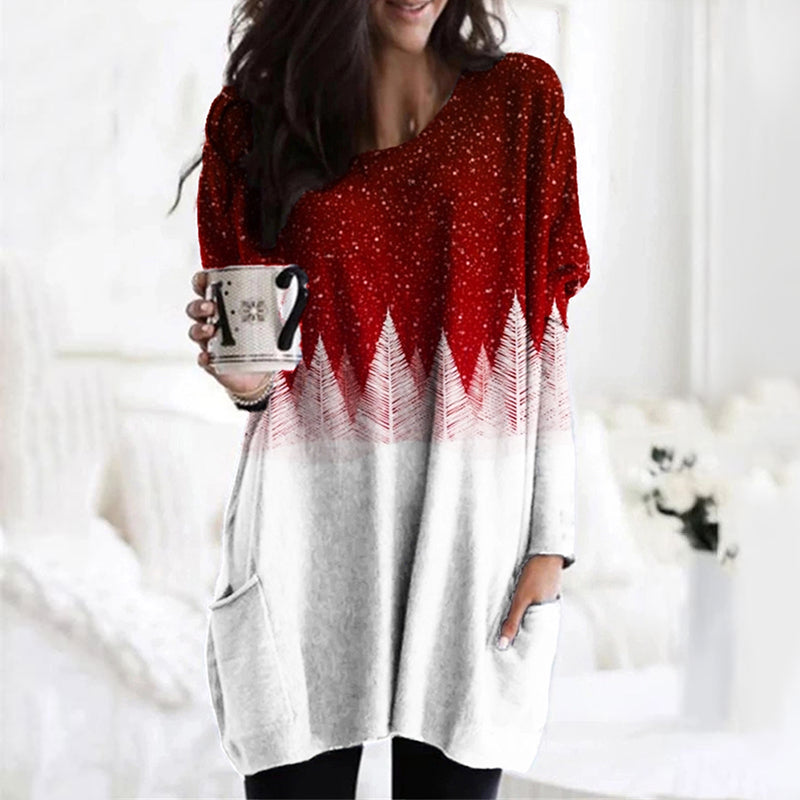 Snow Christmas Tree Contrast Long Sleeve Tunic