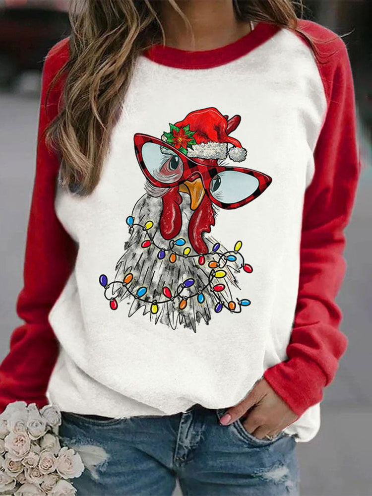 Chicken Light Print Round Neck Casual Sweatshirt