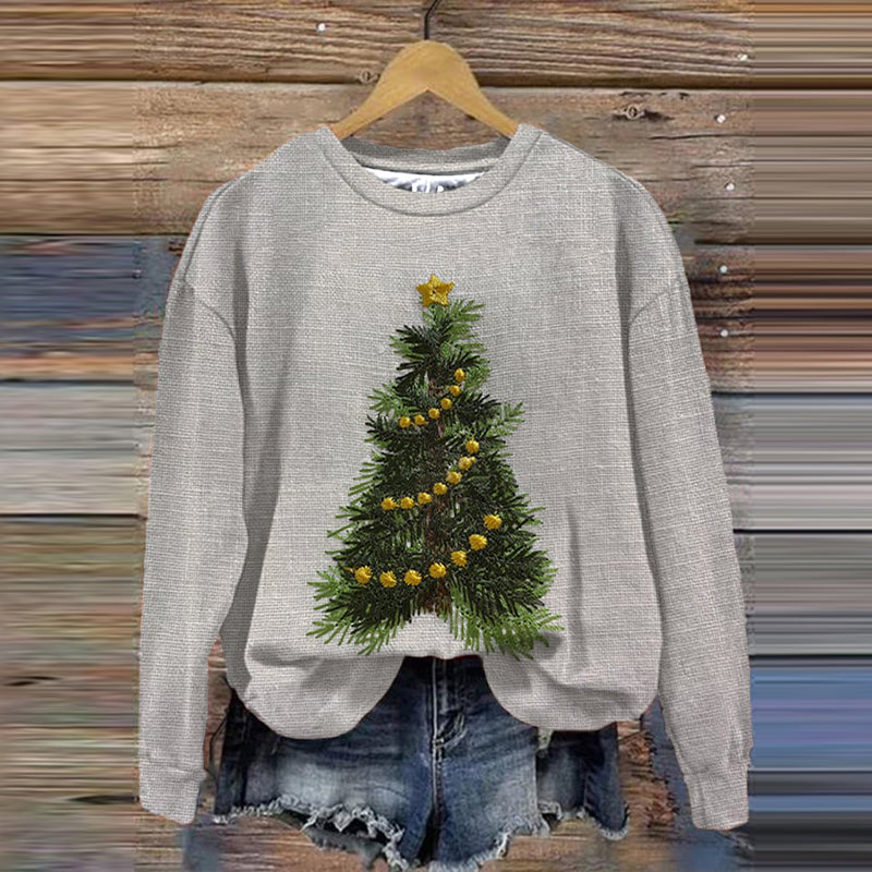 Christmas Tree Print Crew Neck Casual Sweatshirt