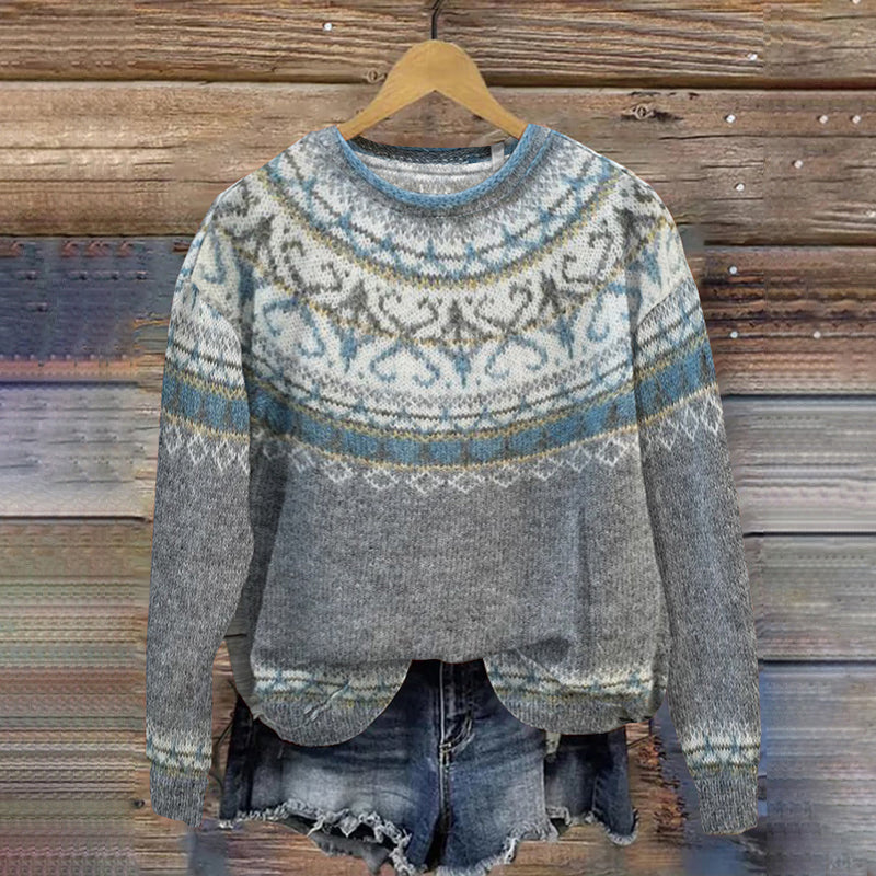 Icelandic Pattern Jacquard Vintage Knit Sweater