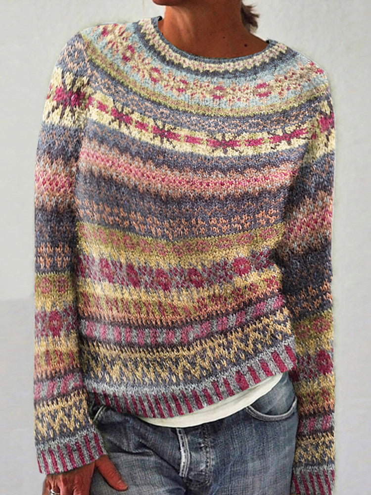 Vintage Fairman Island Knit Jacquard Crew Neck Sweater