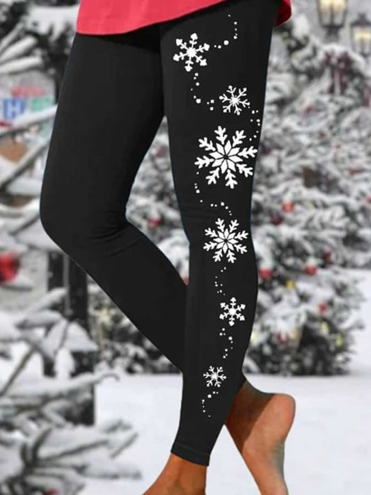 Christmas Snowflake Print Slim Leggings