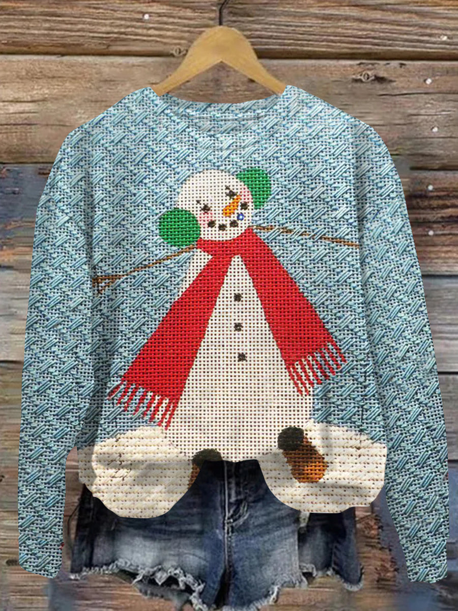 Snowman Embroidery Print Sweatshirt