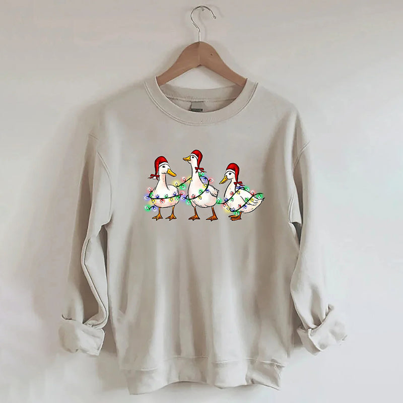 Christmas Ducks Round Neck Casual Sweatshirt