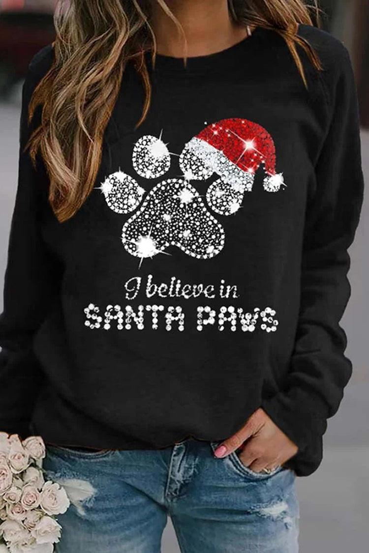 Vintage I Believe In Santa Paws Print Sweatshirt