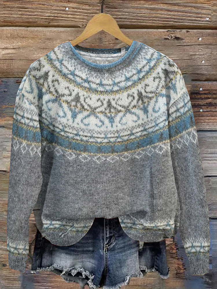 Icelandic Pattern Jacquard Vintage Knit Sweater