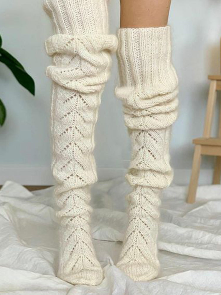 Soft Warm Over Knee Extra Plain Jacquard Knitted Socks