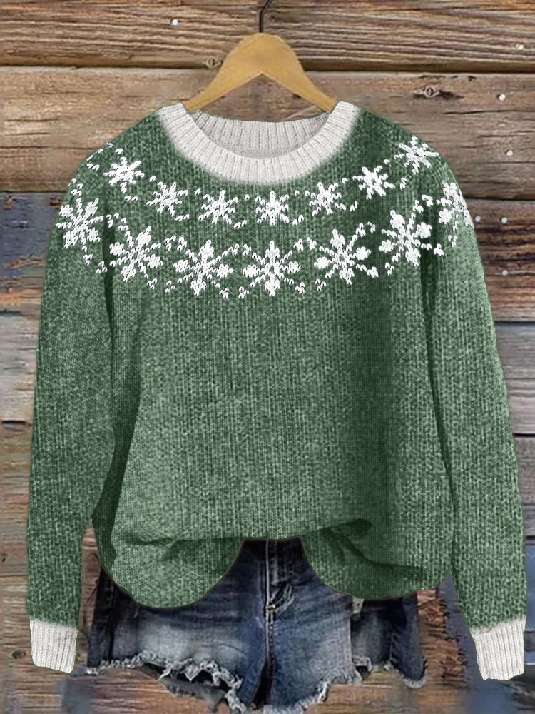 Snowflakes Inspired Cozy Knit Yoke Sweater