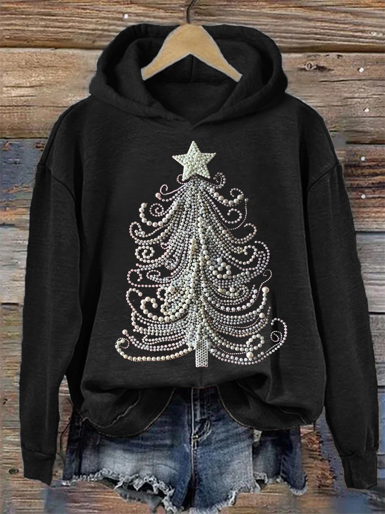 Classy Christmas Tree Pearl Art Cozy Hoodie