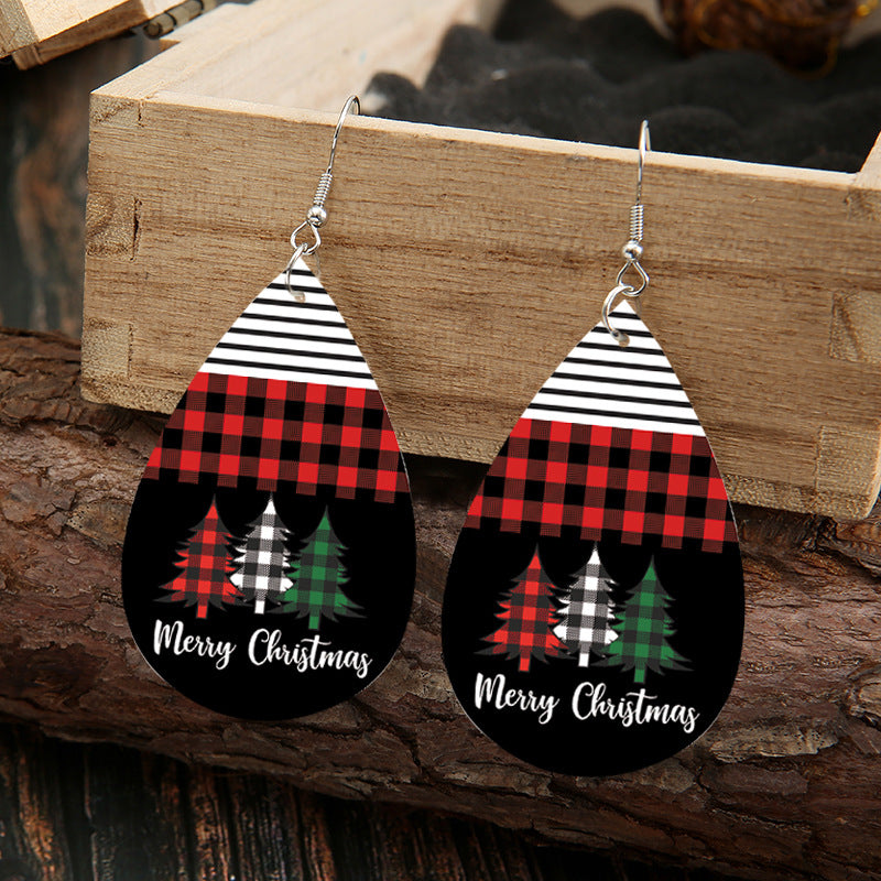 Vintage Check And Stripe Panel Christmas Tree Earrings